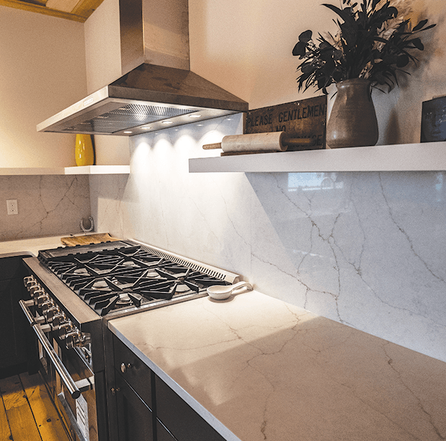 marbled kitchen counter and stovetop